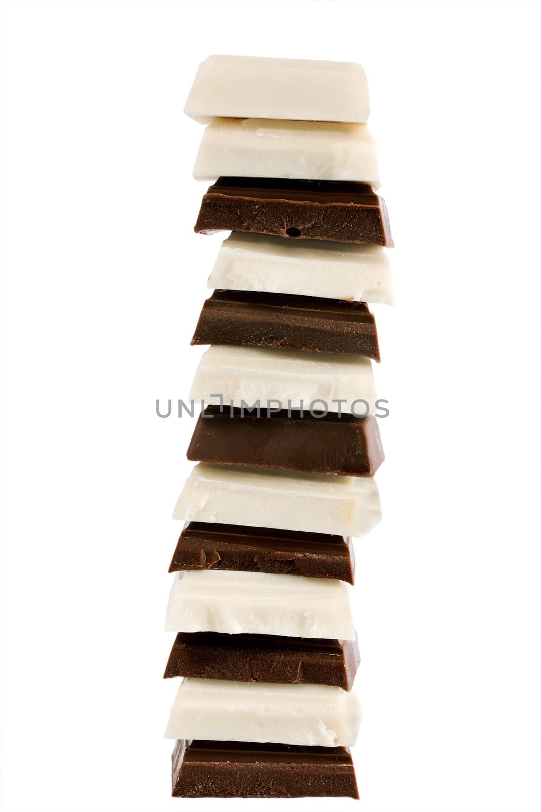 Stack Of Dark and White Chocolate isolated on white background