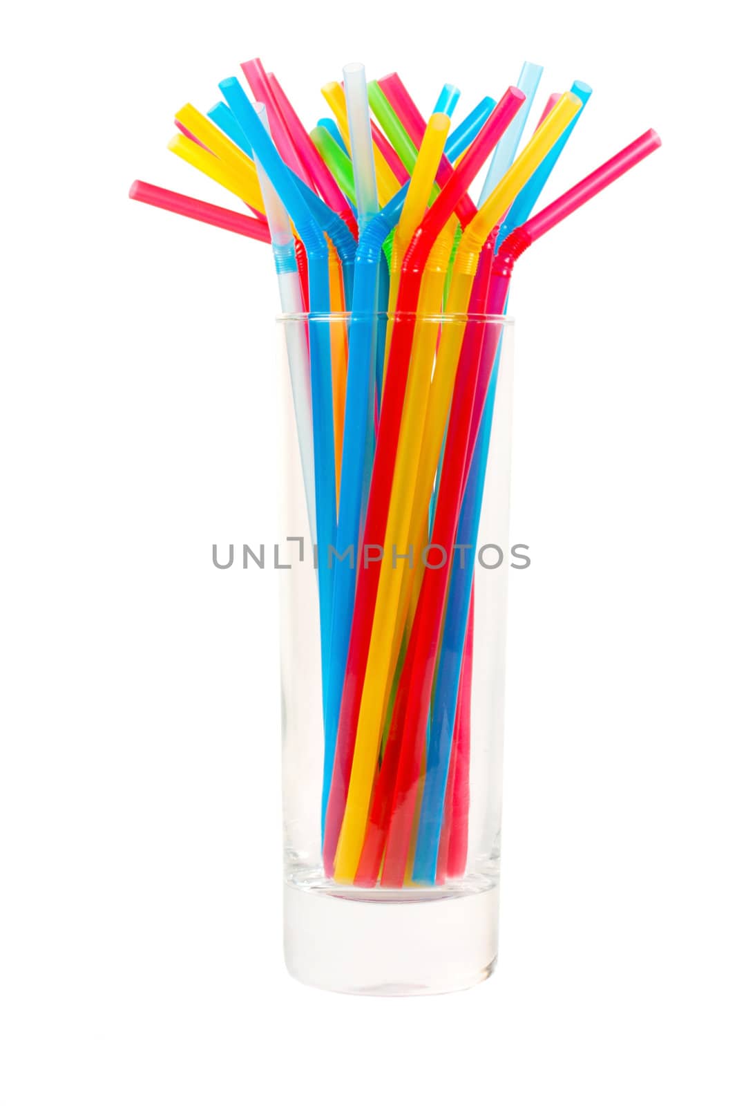 set cocktails straw in glass isolated on white background