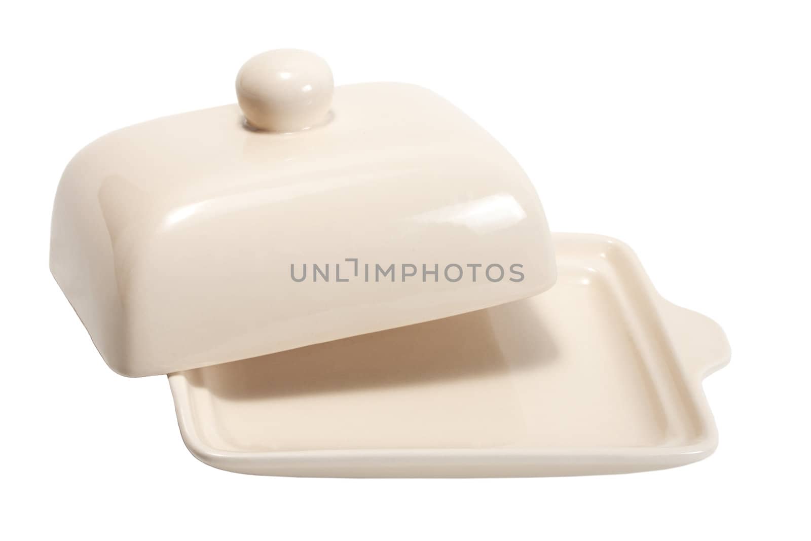 open butter dish isolated on a white background