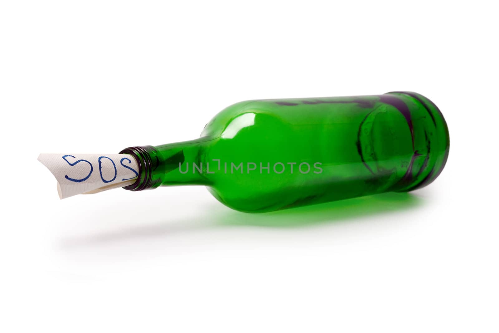 message SoS in a bottle isolated on white background