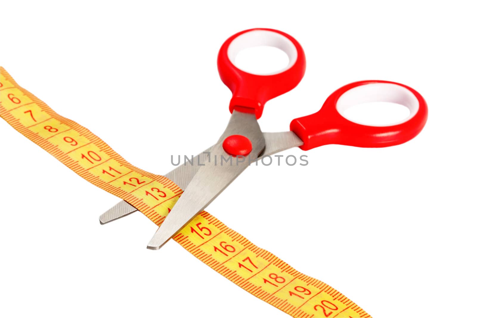 scissors and tape measuring isolated on white background