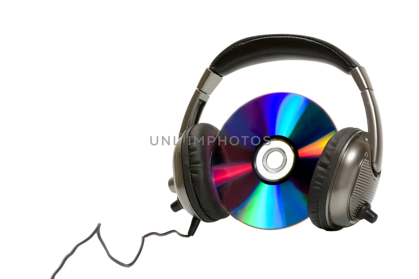 Headphones with CD isolated on white background