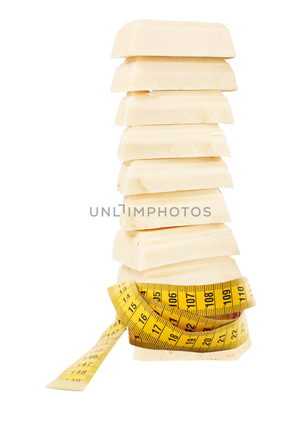 white chocolate pieces isolated on a white background