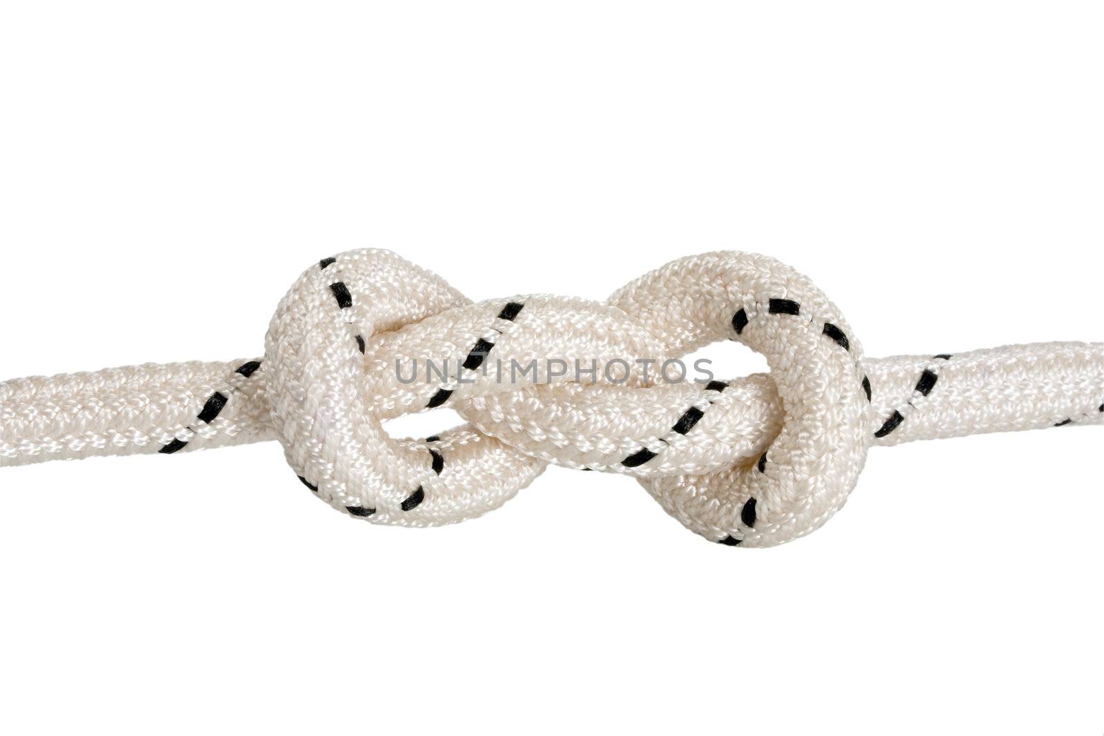 tied knot of of natural ropes isolated on white background