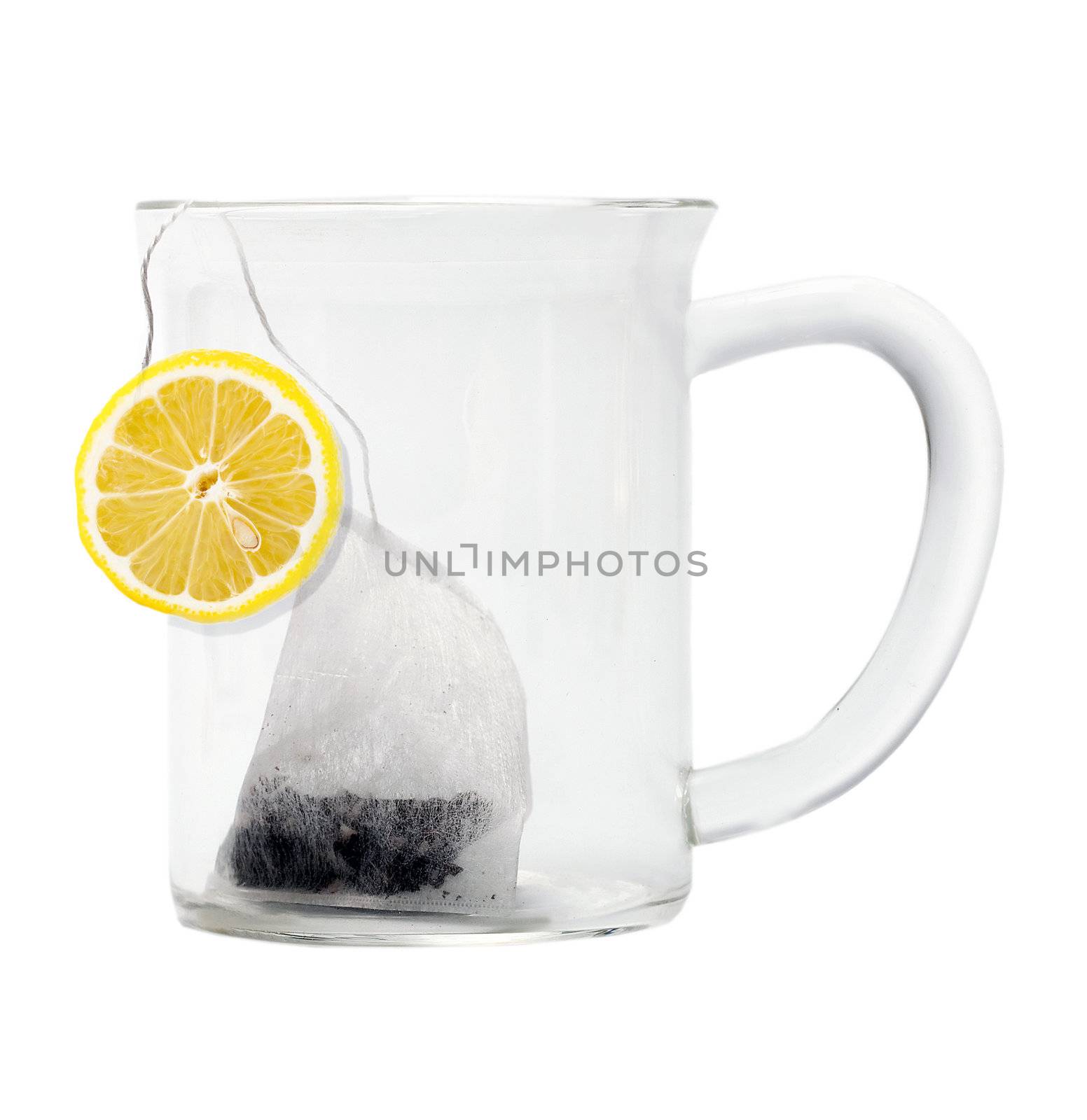 tea in cup with lemon isolated on white background