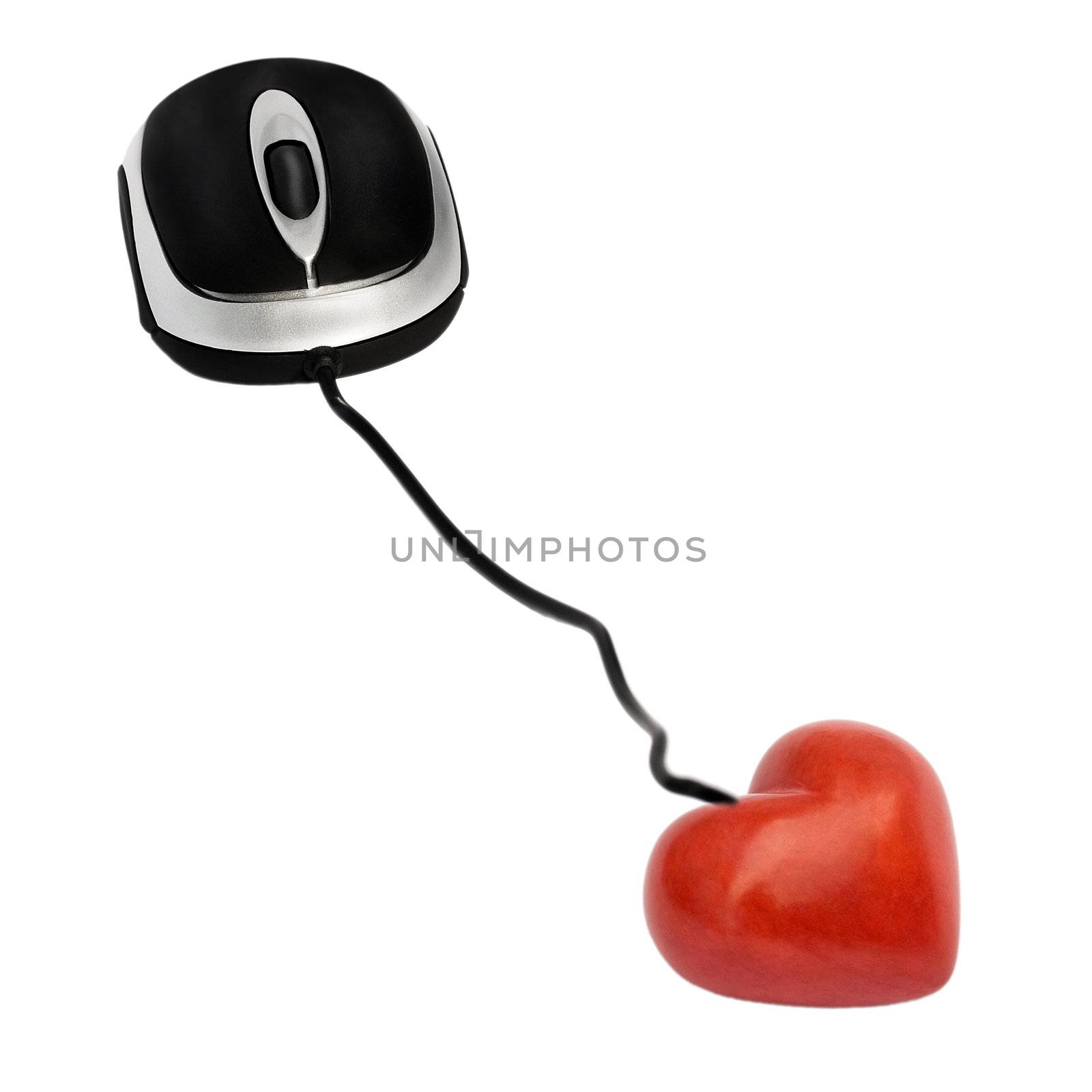 Computer mouse in heart isolated on a white background