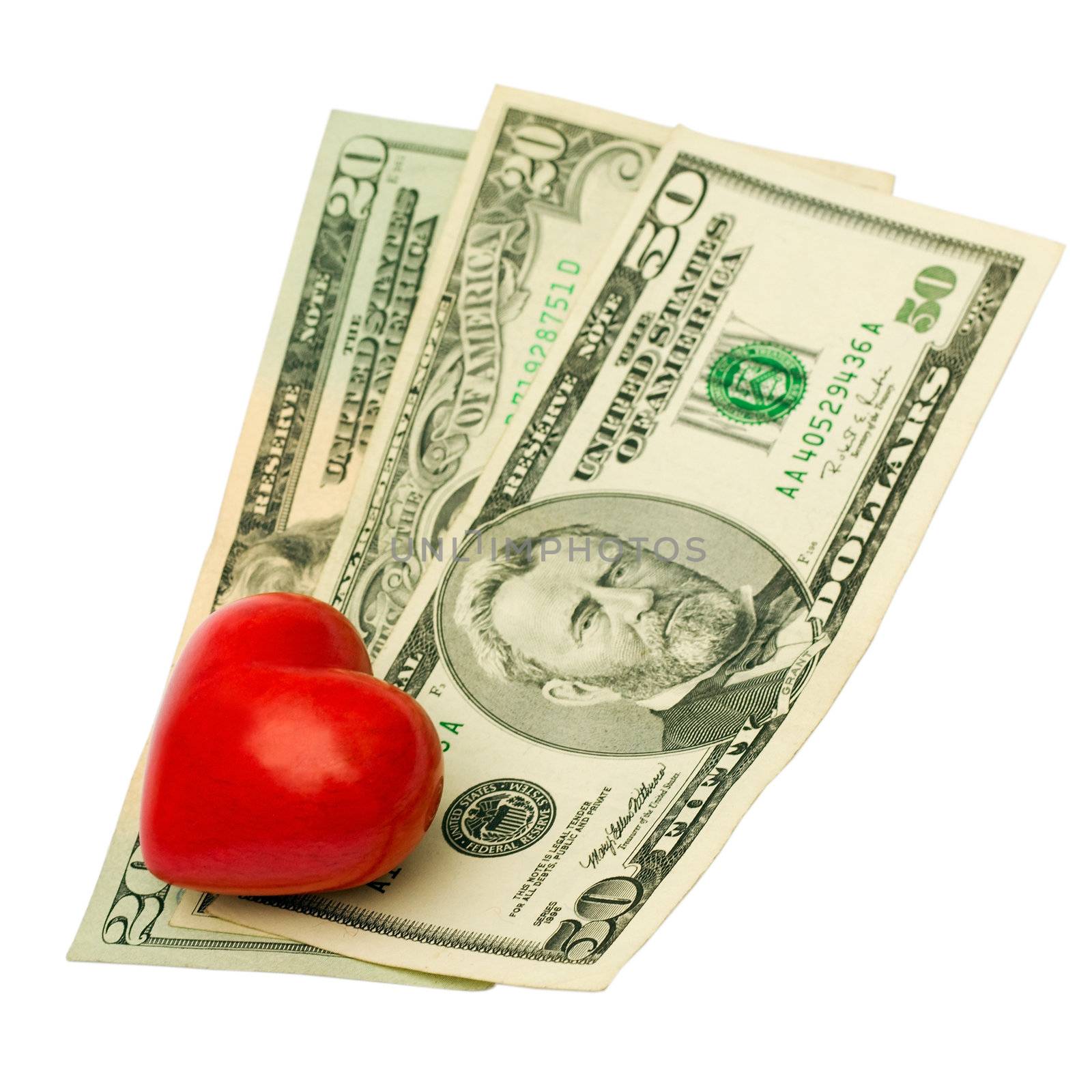 dollar heart isolated on white background