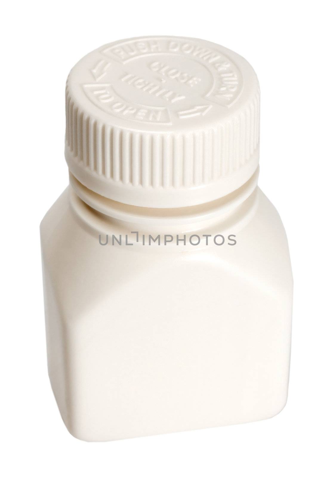 Medical bottle vitamins isolated on white background.
