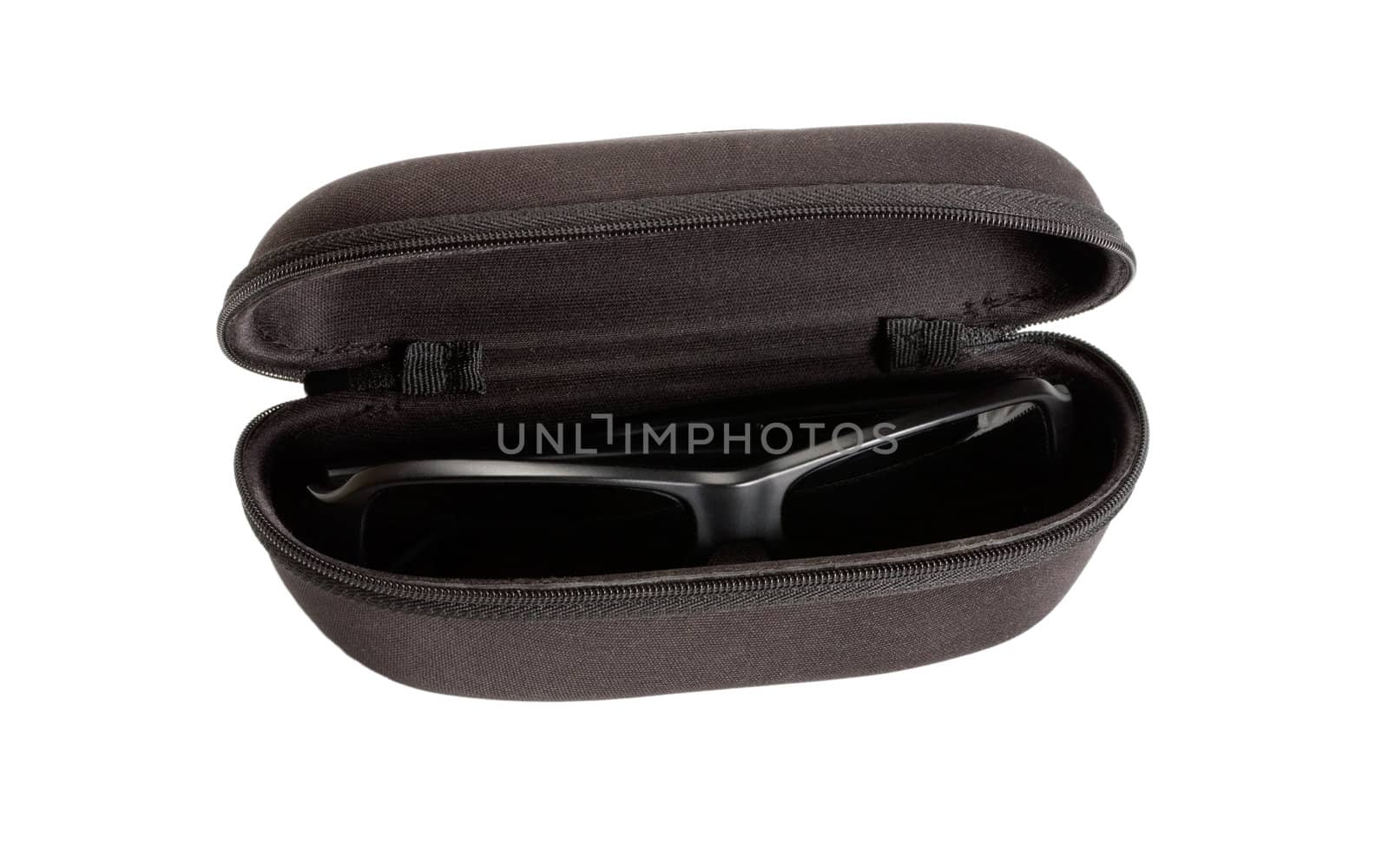 sunglasses and case isolated on white background.