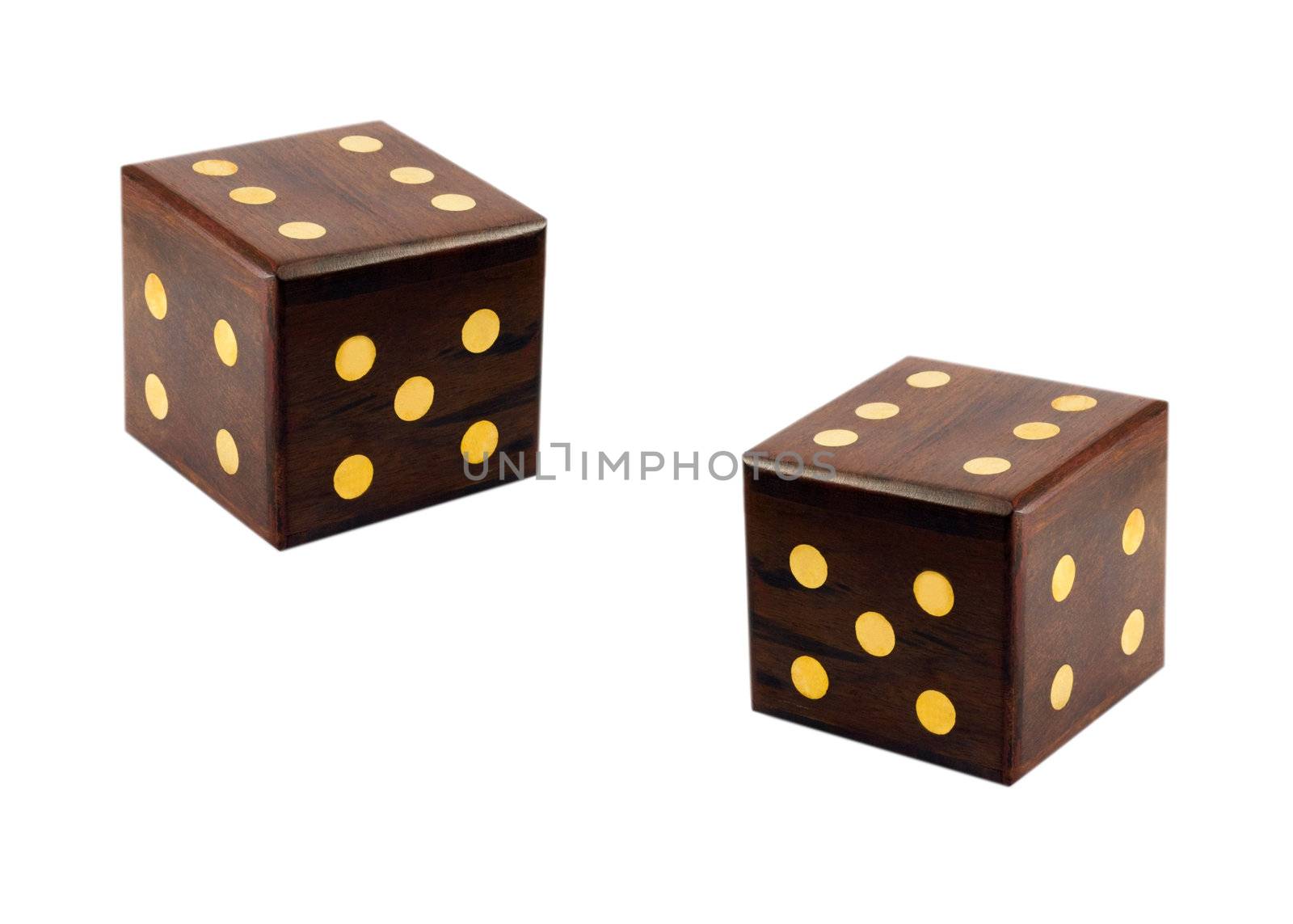 wooden dice isolated on white background