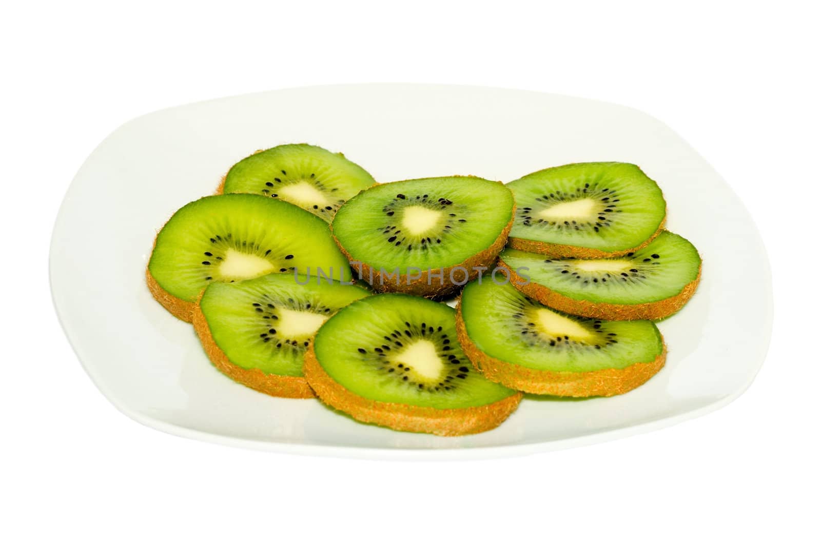 sliced kiwi fruit isolated on white background