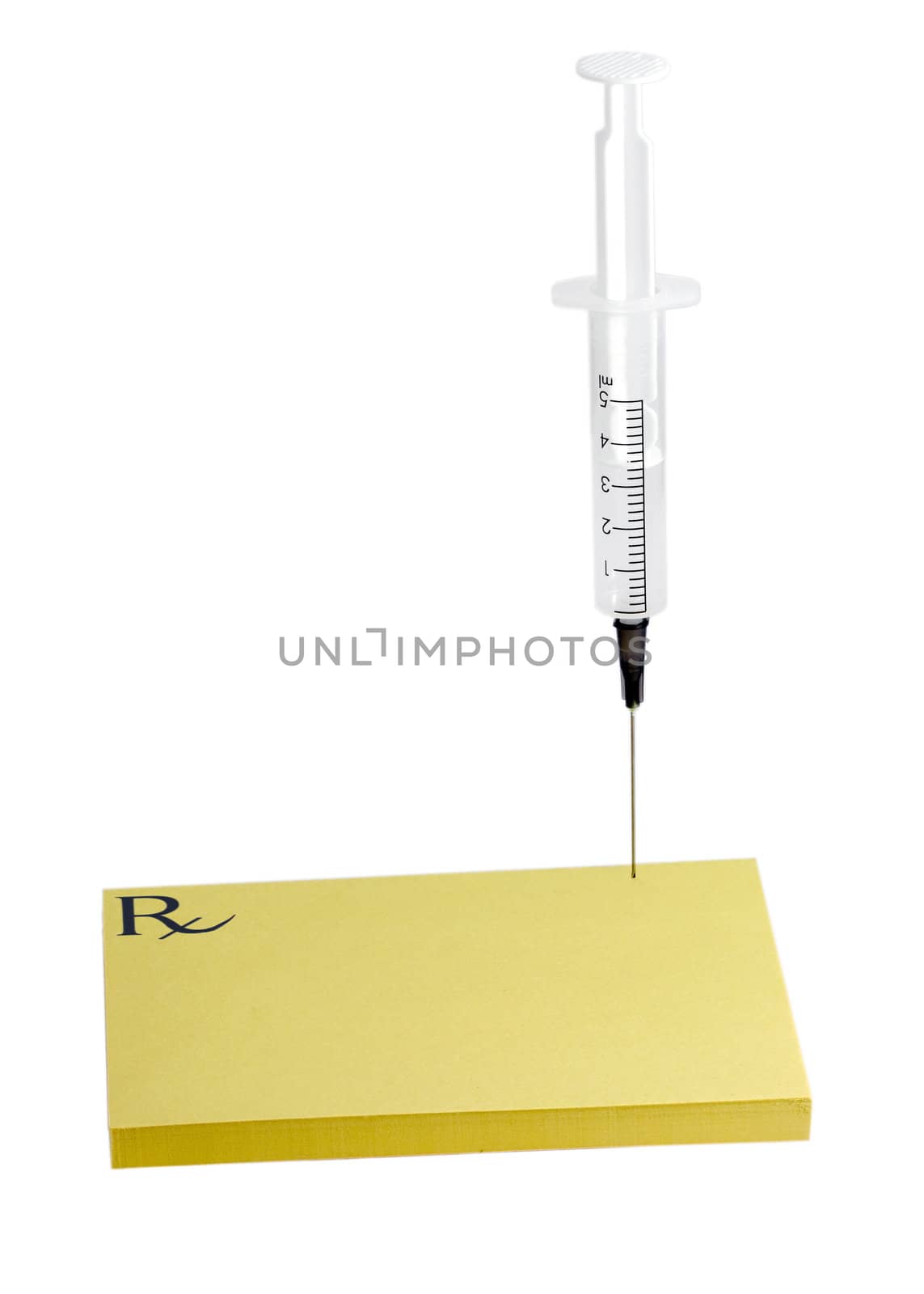 empty prescription pad syringe isolated on white background.