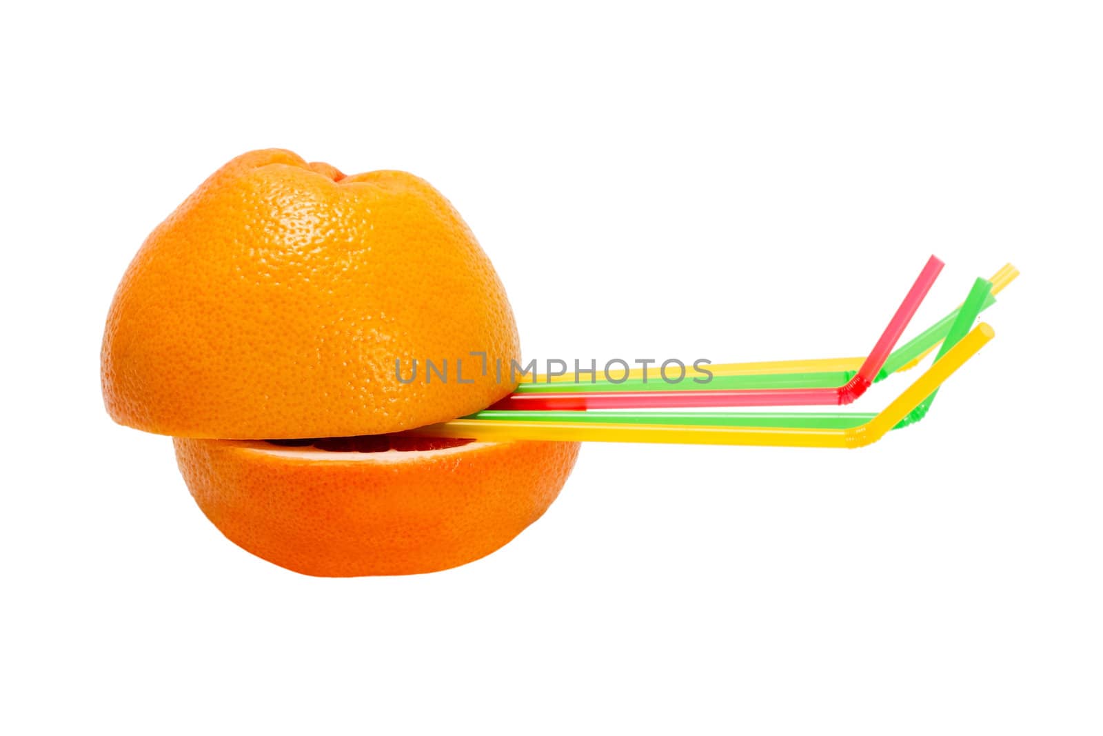 juice orange cocktail straw isolated on white background