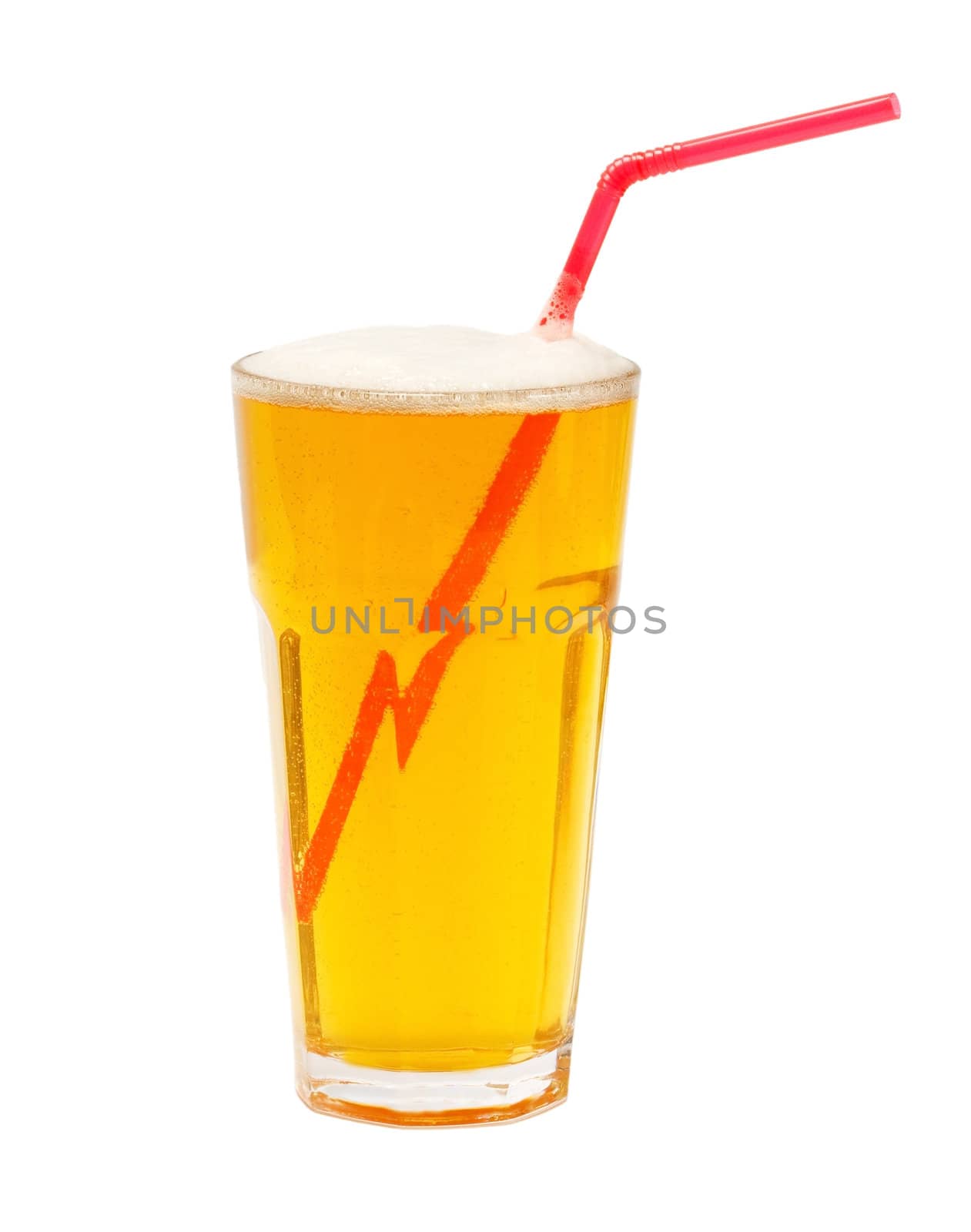 lemonade glass and two drinking straw isolated on white background