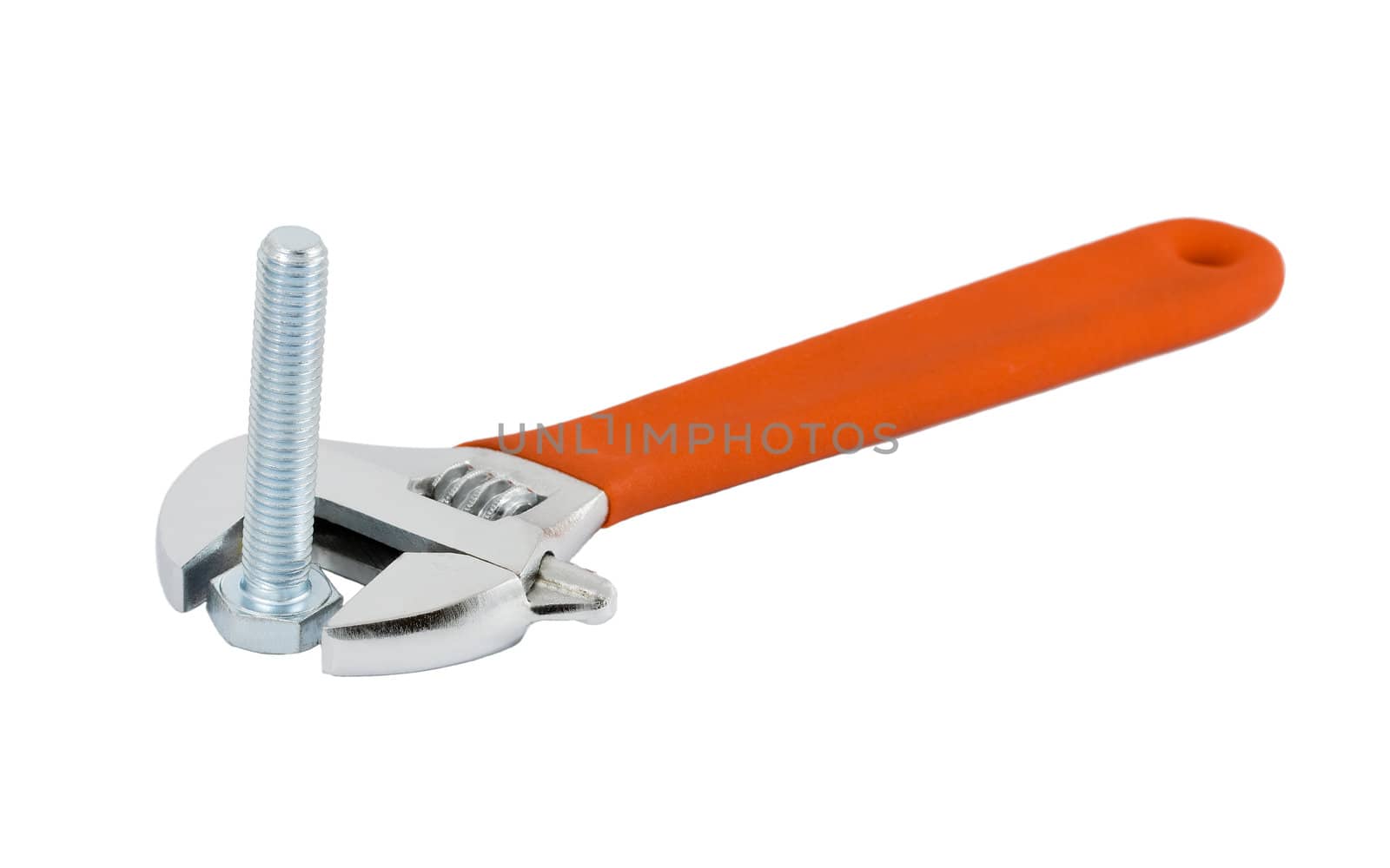 bolt in adjustable spanner concept isolated on white background
