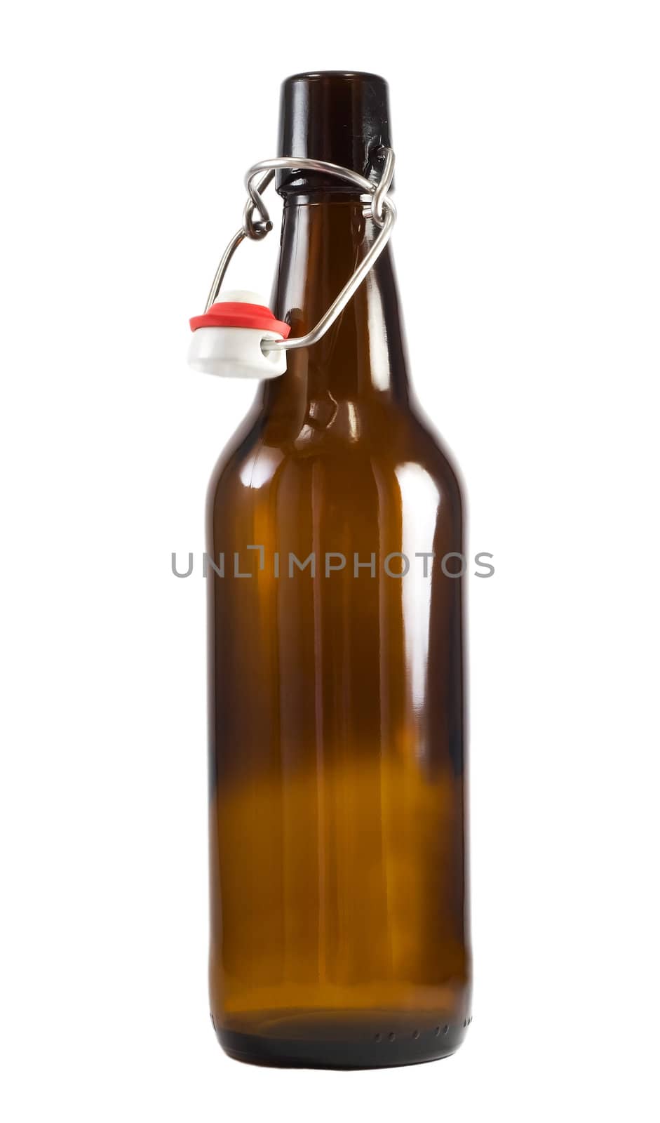 Bottle of beer with cap isolated on white background