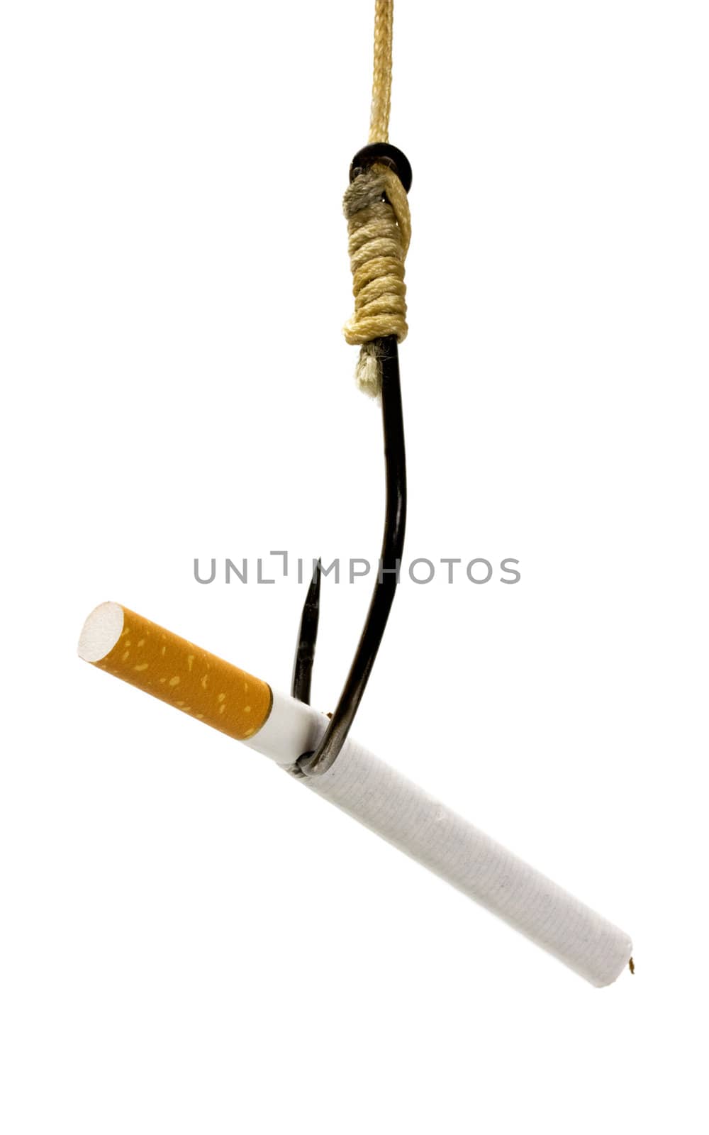 cigarette in fishhook concept isolated on white background