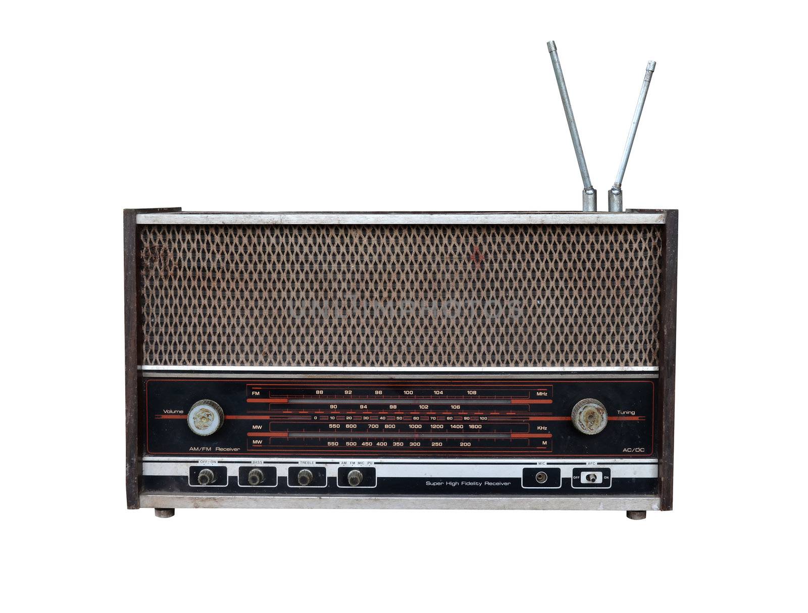 grungy retro radio on isolated white background