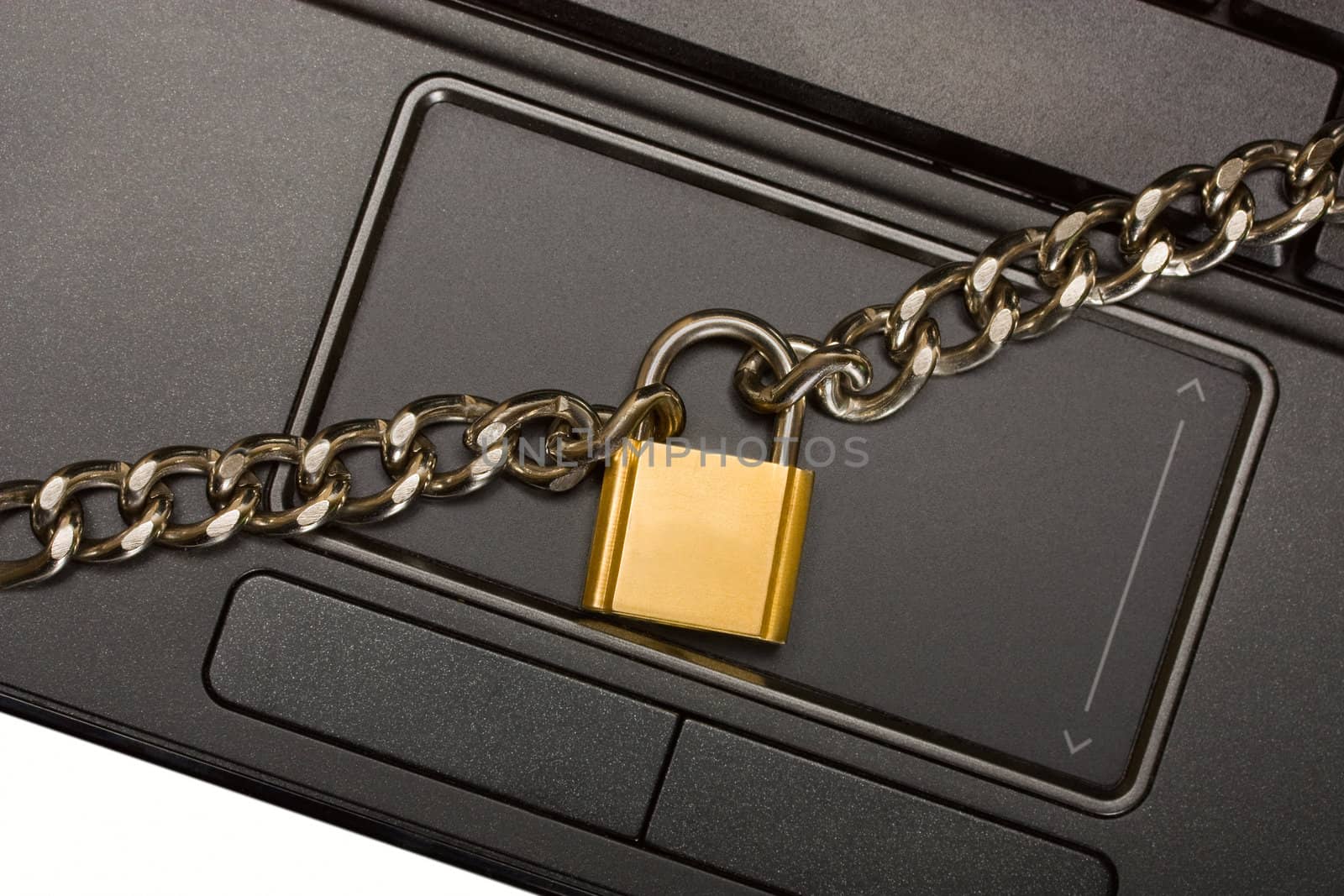 padlock on touchpad in laptop object isolated on white background