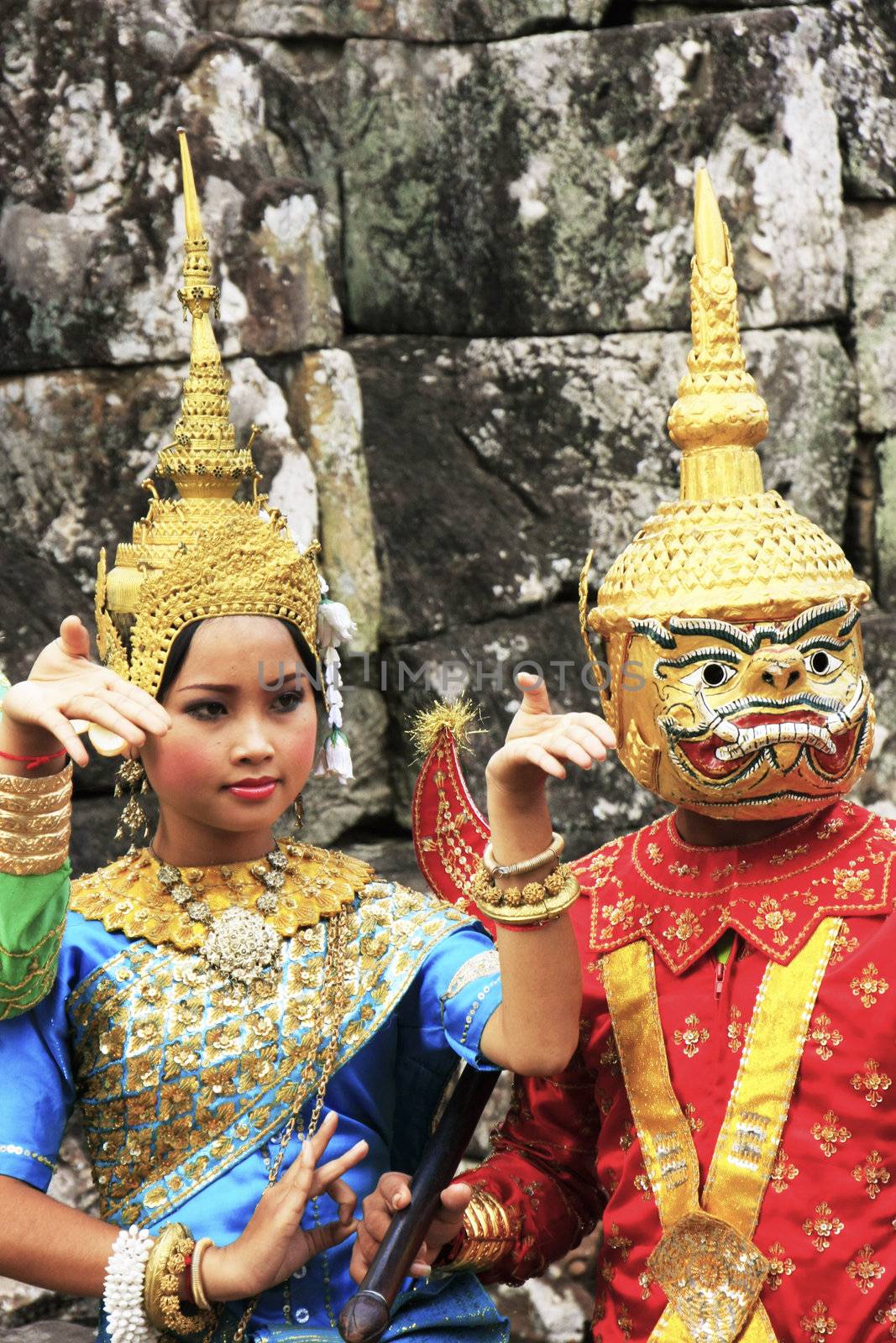 Apsara dancers performing at Bayon temple, Angkor area, Siem Reap, Cambodia