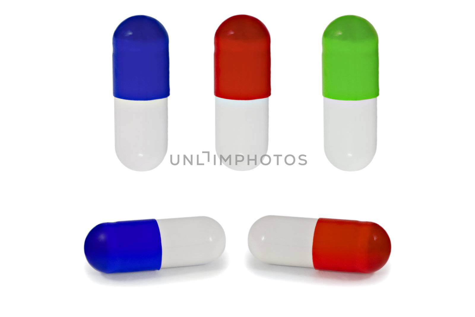set colour pills object isolated on white background