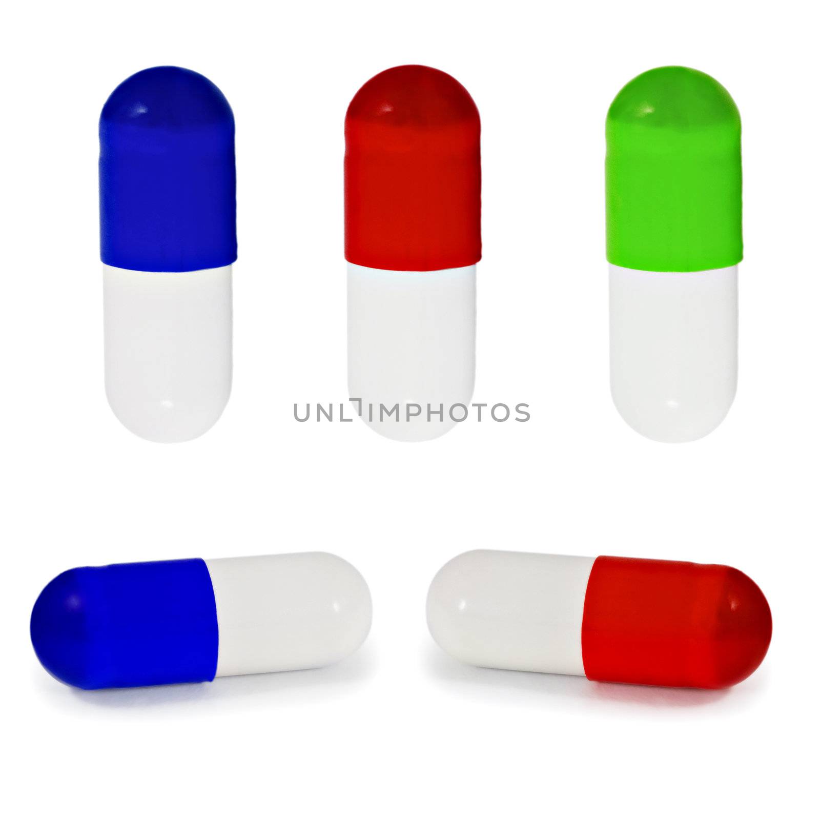 Colour capsules set isolated on white background