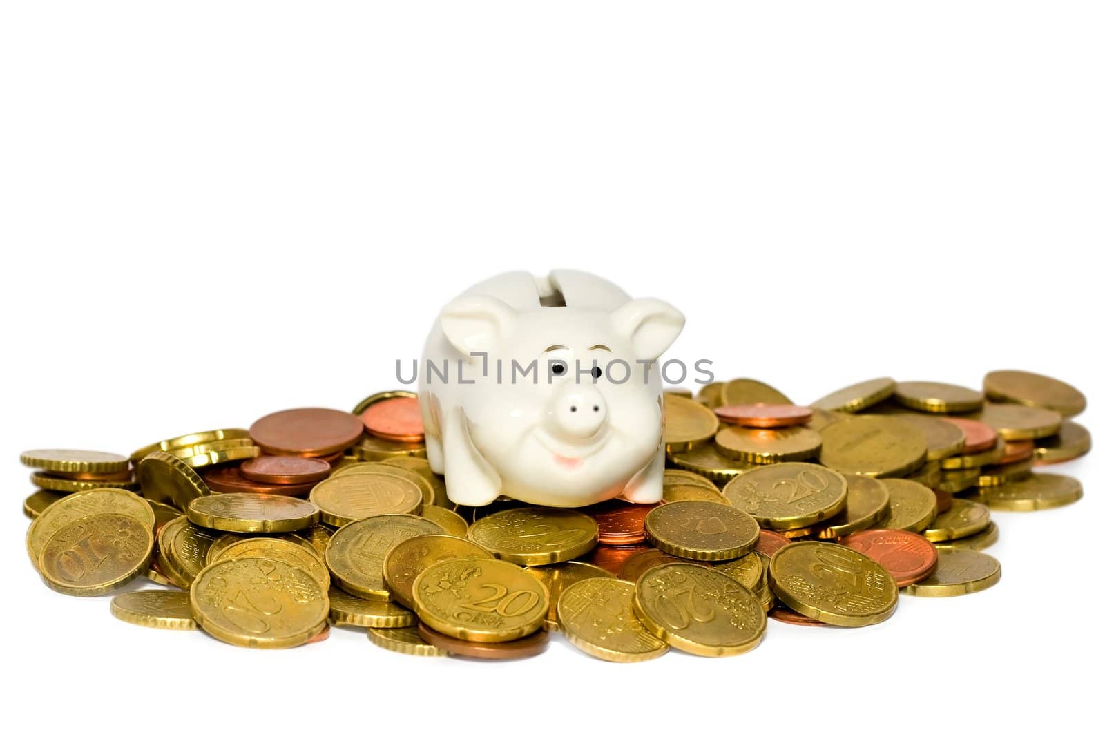 Piggy bank and coin isolated on white background