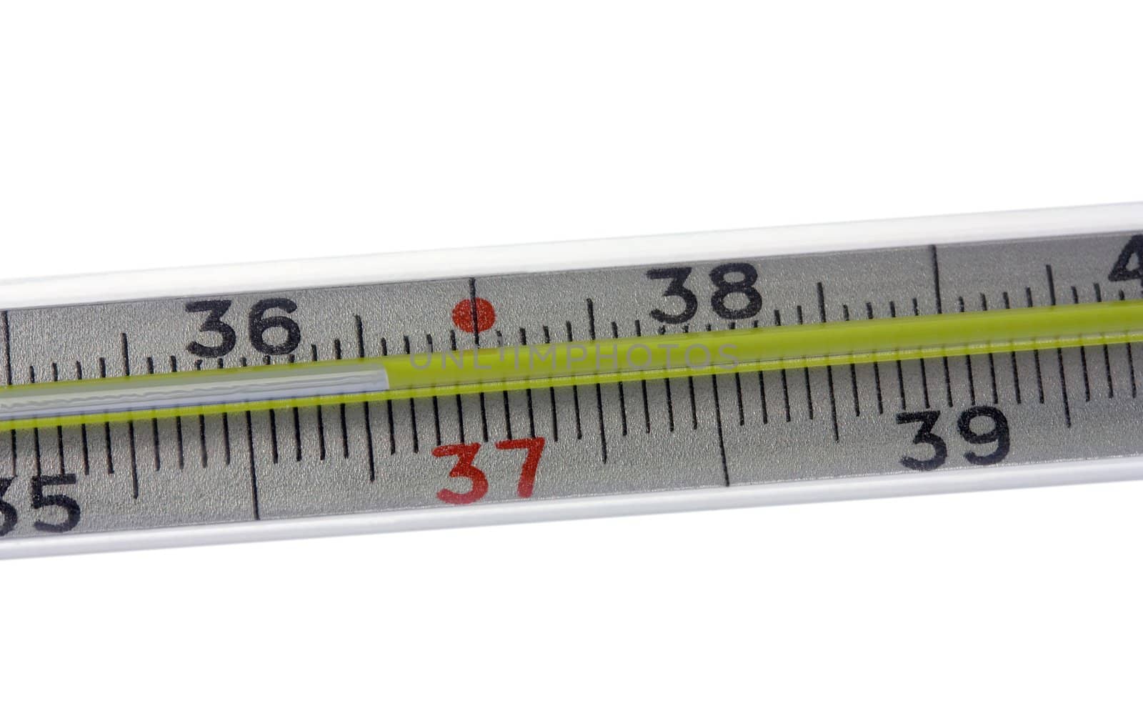 medical thermometer close up 36,6 isolated on white background