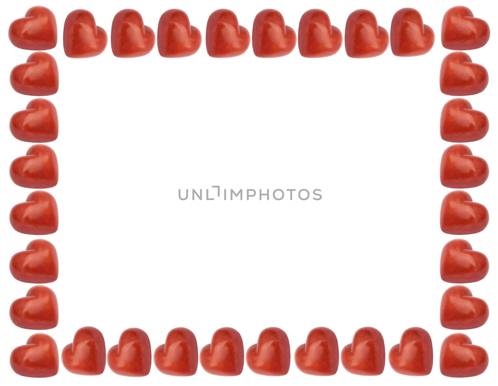 love frame with red hearts isolated on the white background