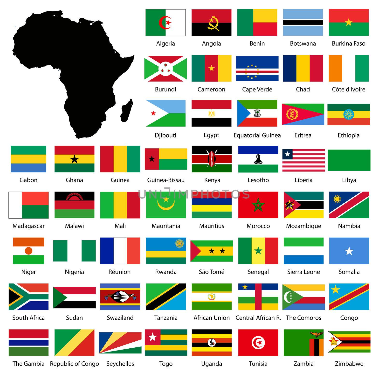 African flags and Continent map