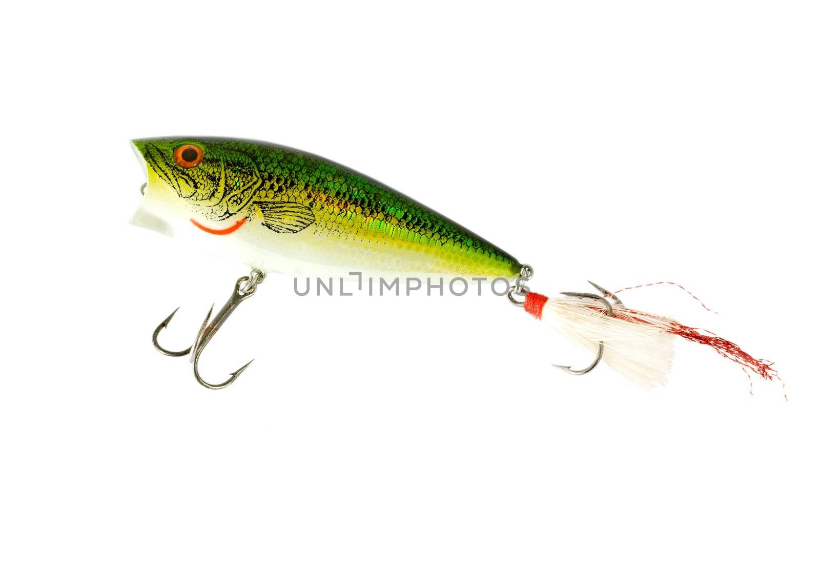 fishing hook bait popper isolated on white background