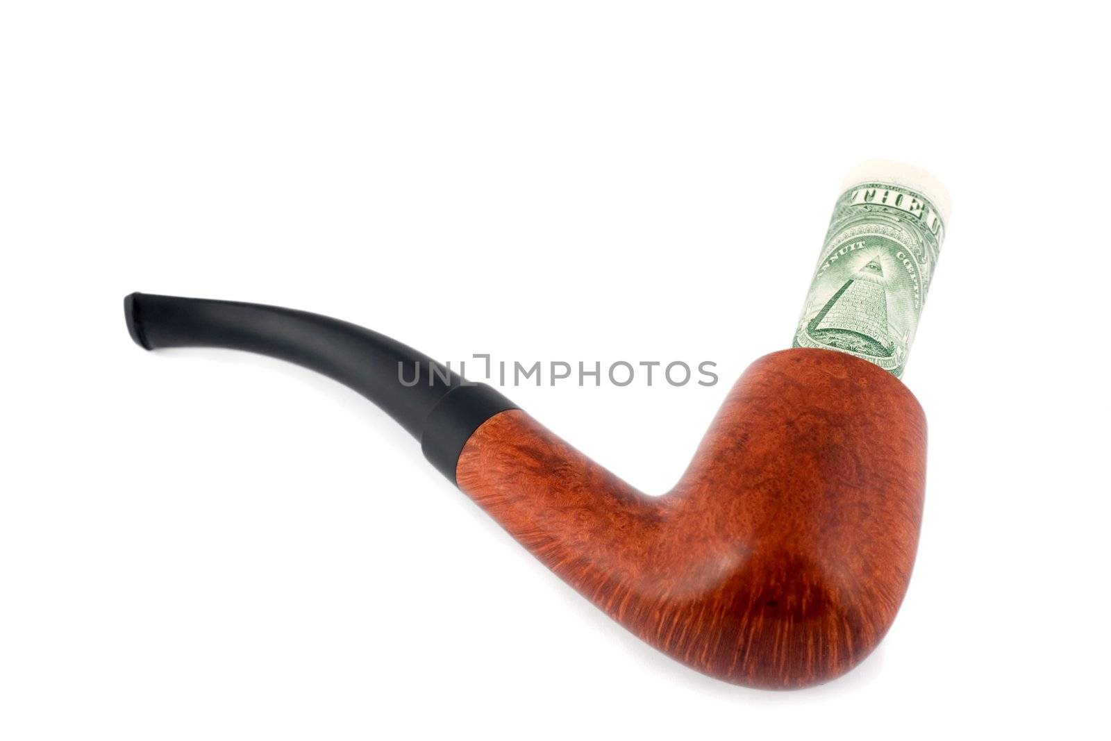 tobacco-pipe spend dollars close-up concepts isolated on white background