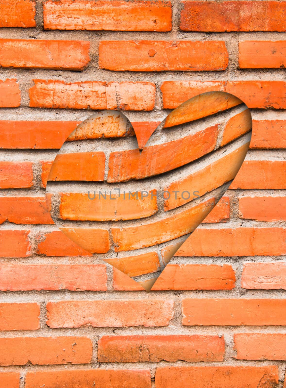 Heart shape on brick wall background