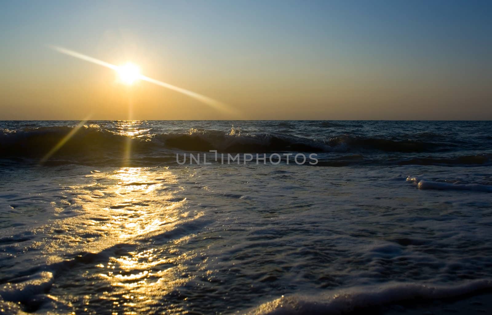 Sunset on sea beach landscape background
