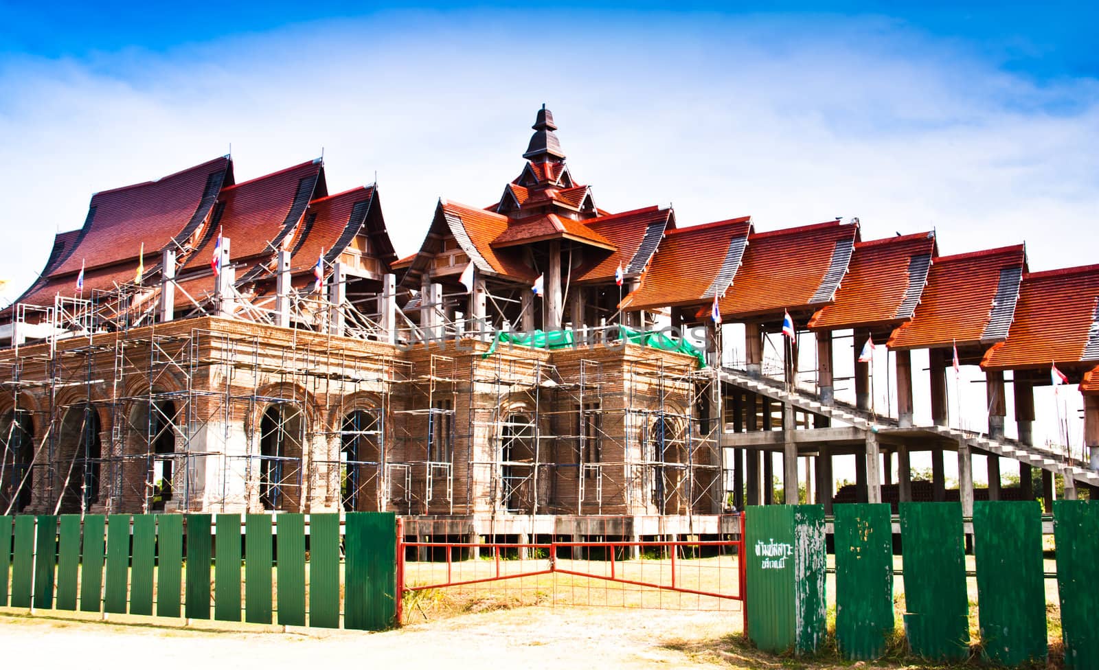 Thai temple construction. Building under construction.