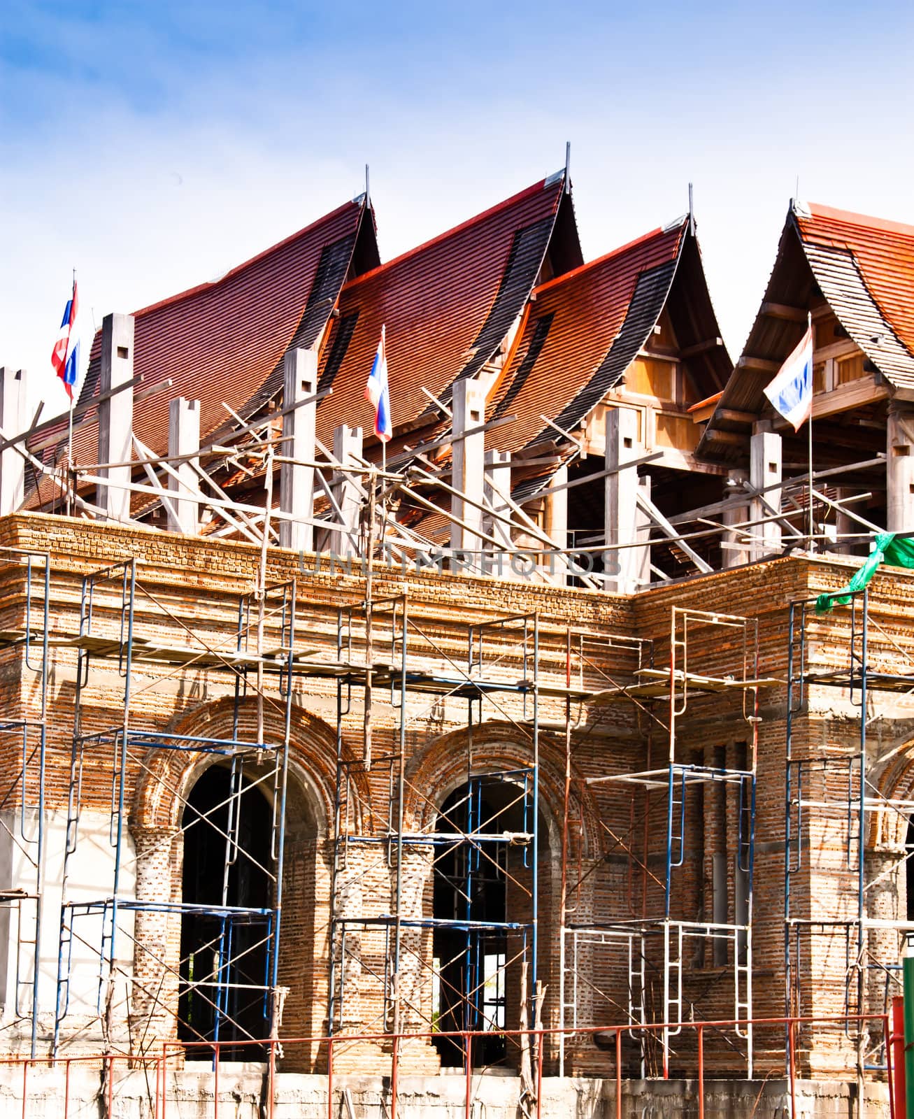 Thai temple construction. Building under construction.