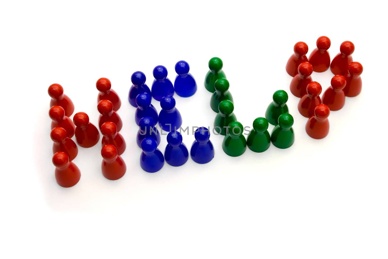 Pawns and forming the word �help�, isolated on a white background