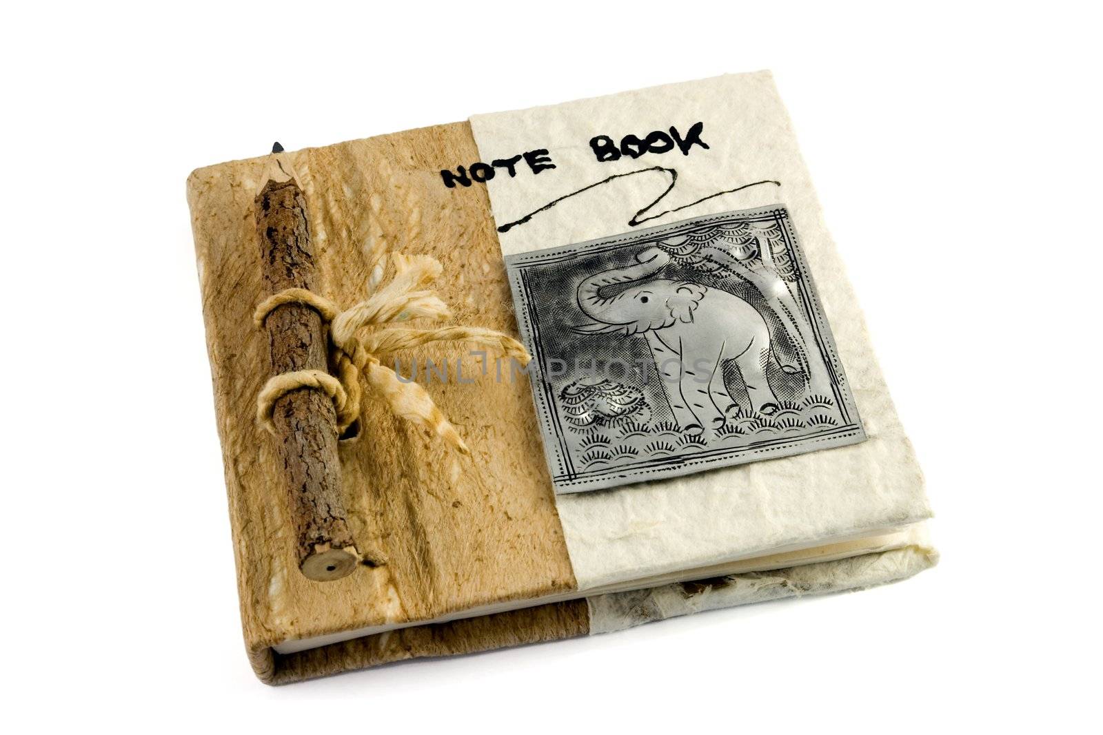 Note book and pen, isolated on white background.