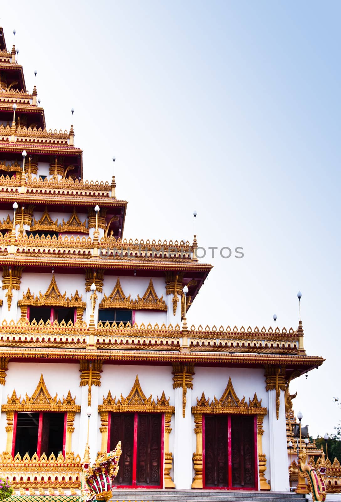 In front of the temple. The stunning architecture in thailand