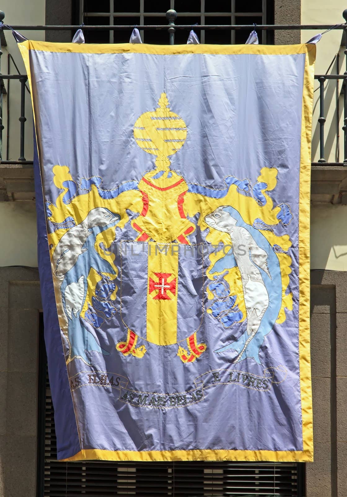 coat of arms of Madeira, hanging from a window  island of Madeira