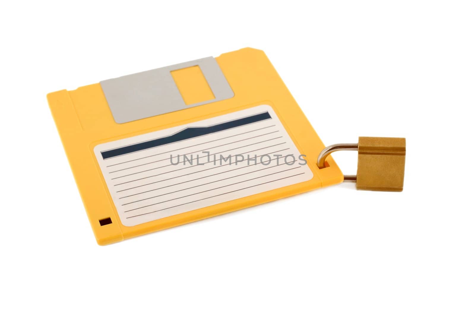 lock diskette symbol protection , close-up isolated on white background