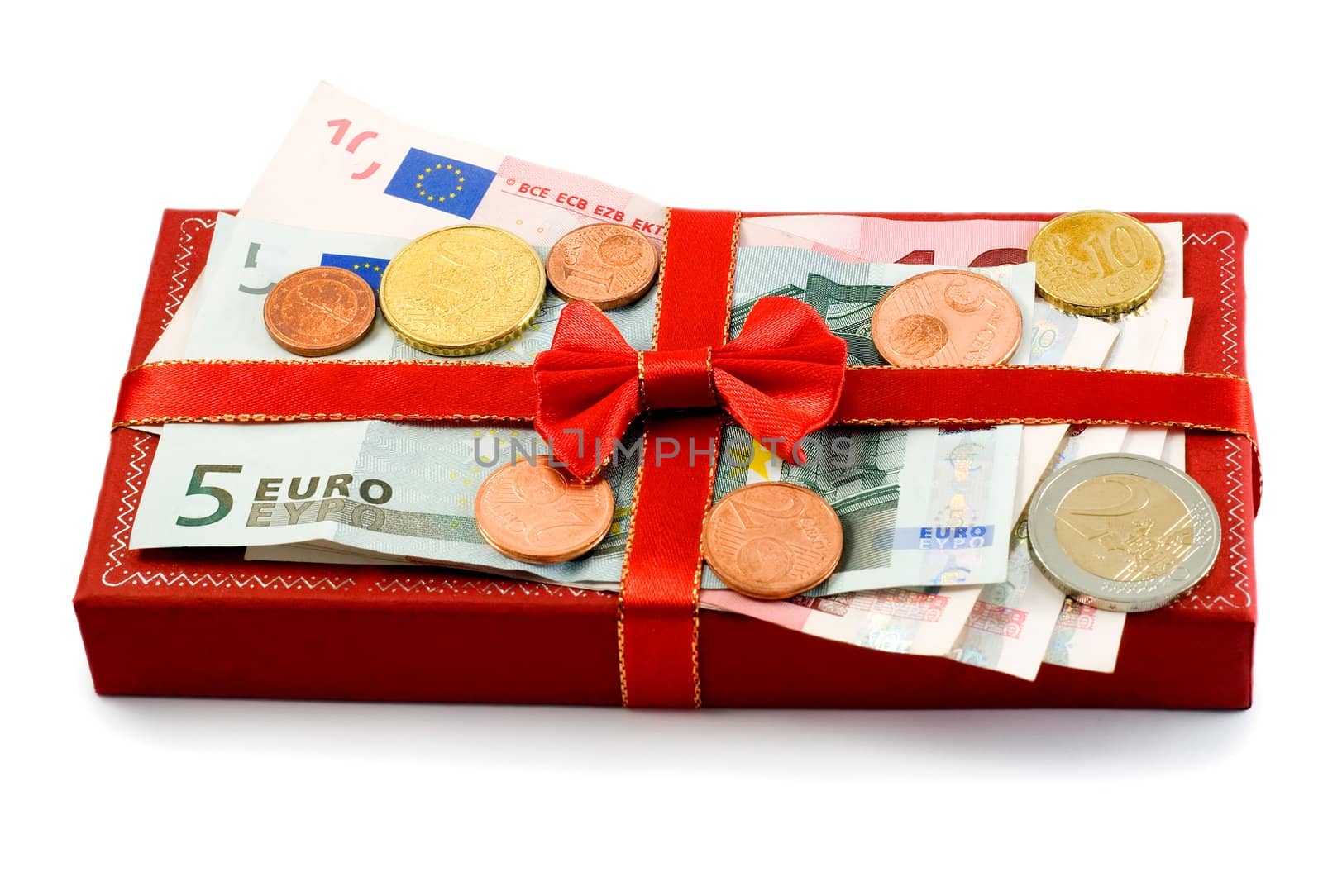 gift box european union currency isolated on white