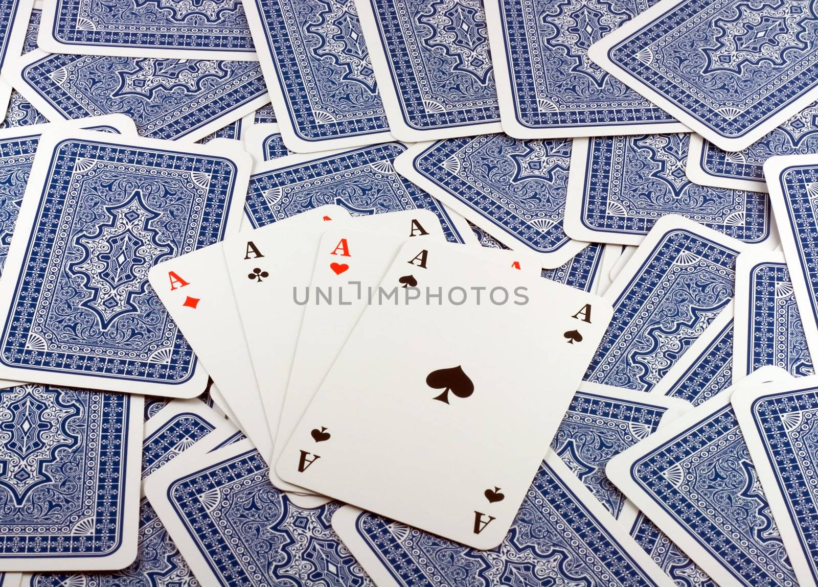 Four Aces in Background scattered Playing Card Back .