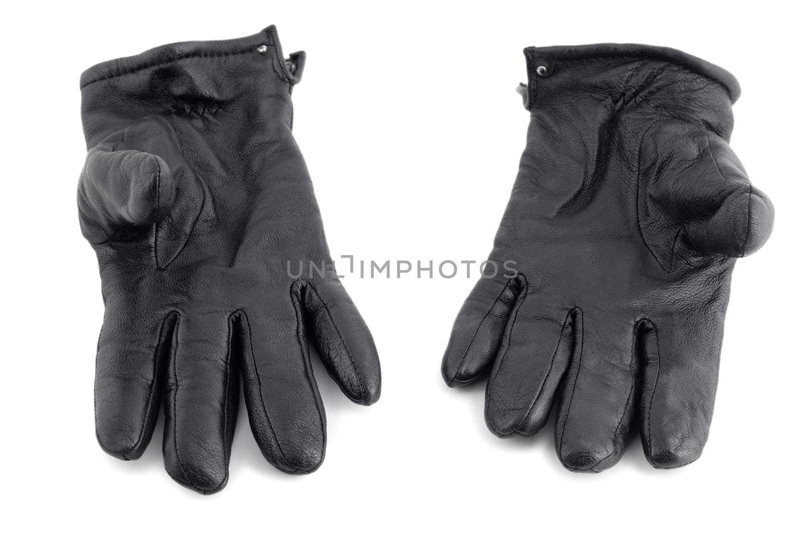 black leather gloves close-up isolated on white background
