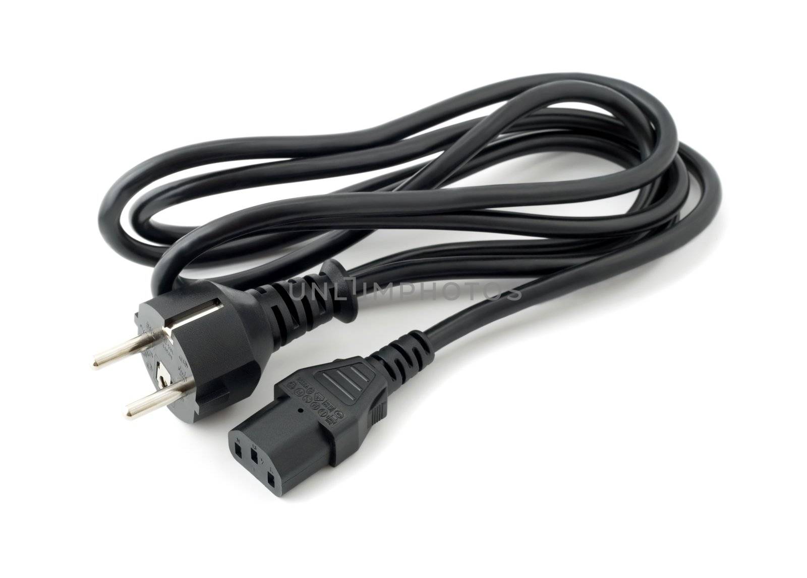 Black computer cables isolated on white background