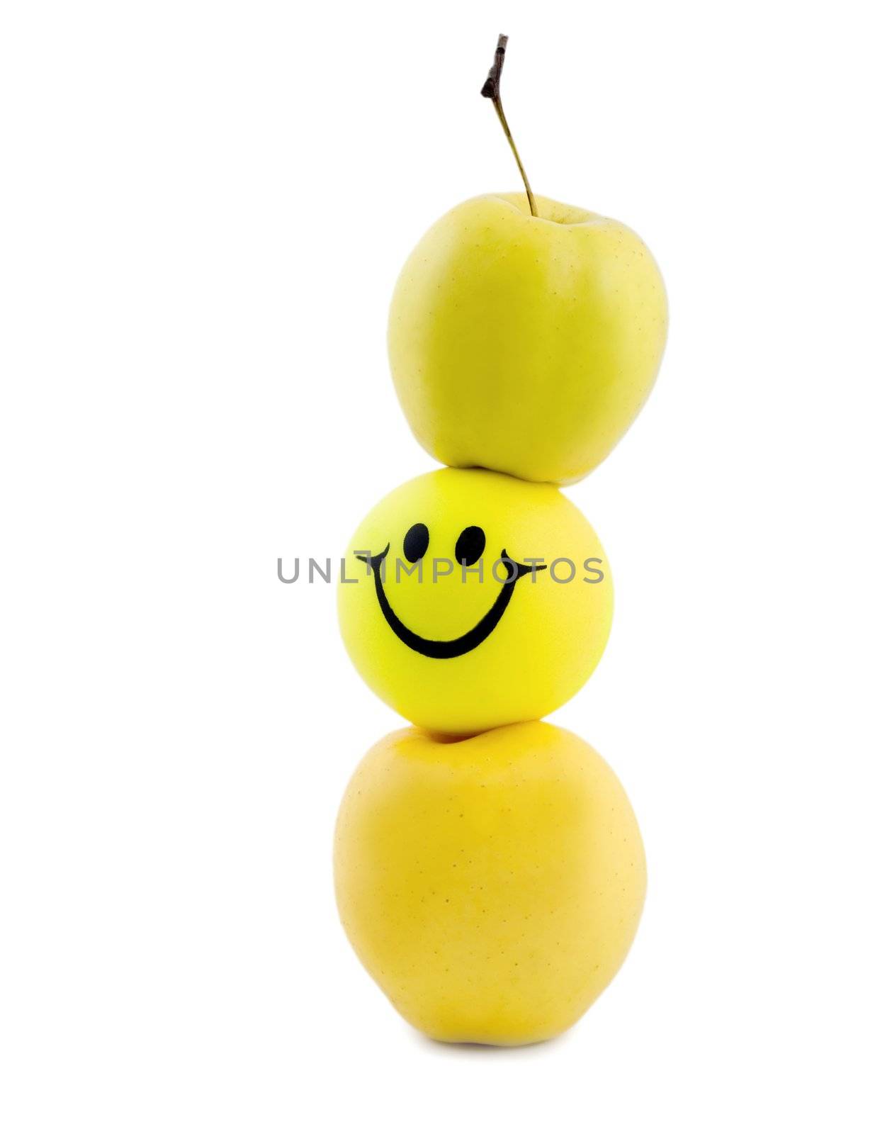 balance dieting apple smile , close-up isolated on white background