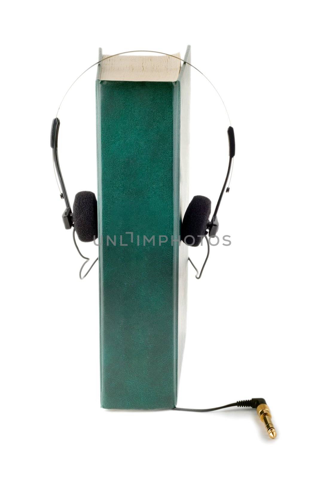 audio book, concept with headphones and books isolated on white background