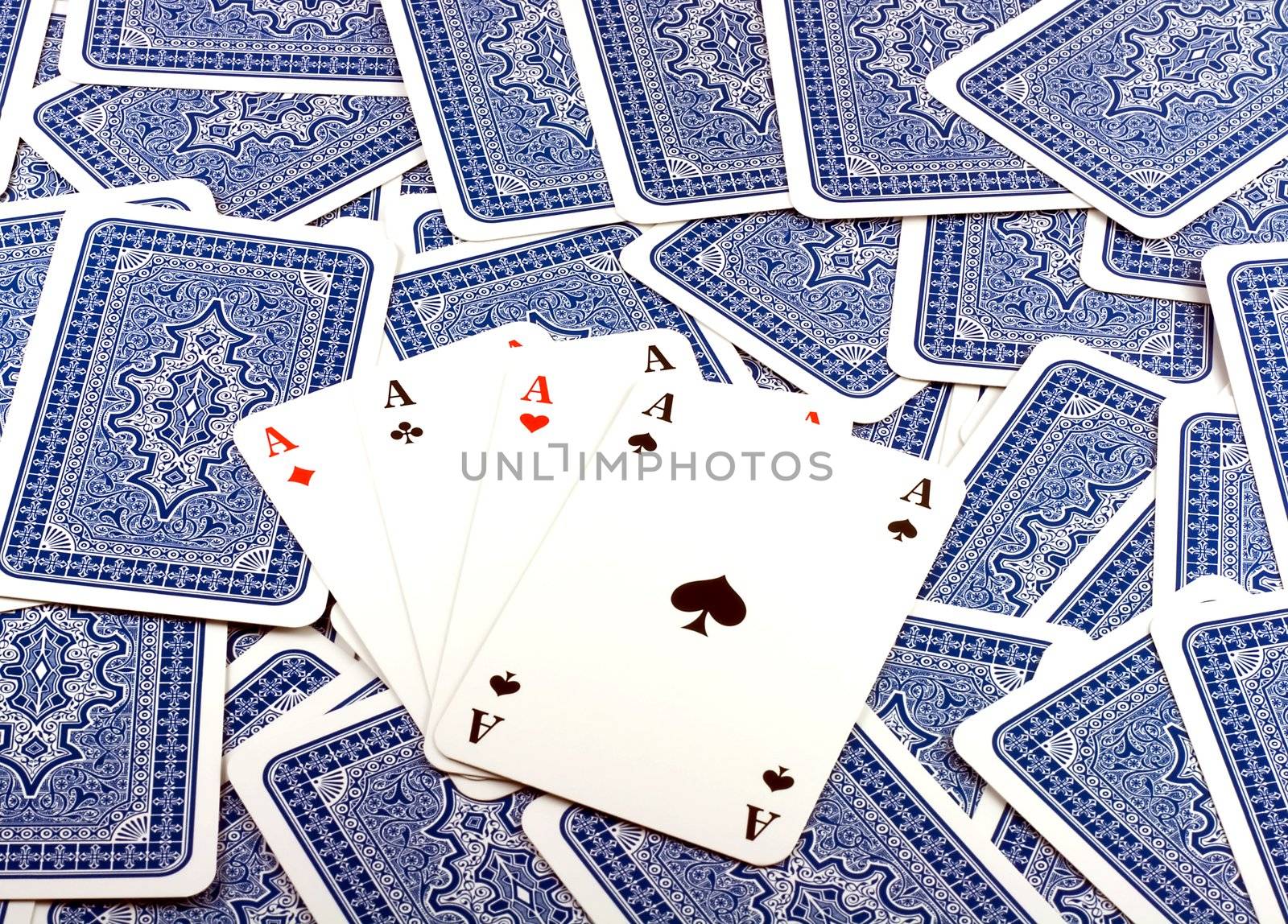 Four Aces in Background scattered Playing Card Back .