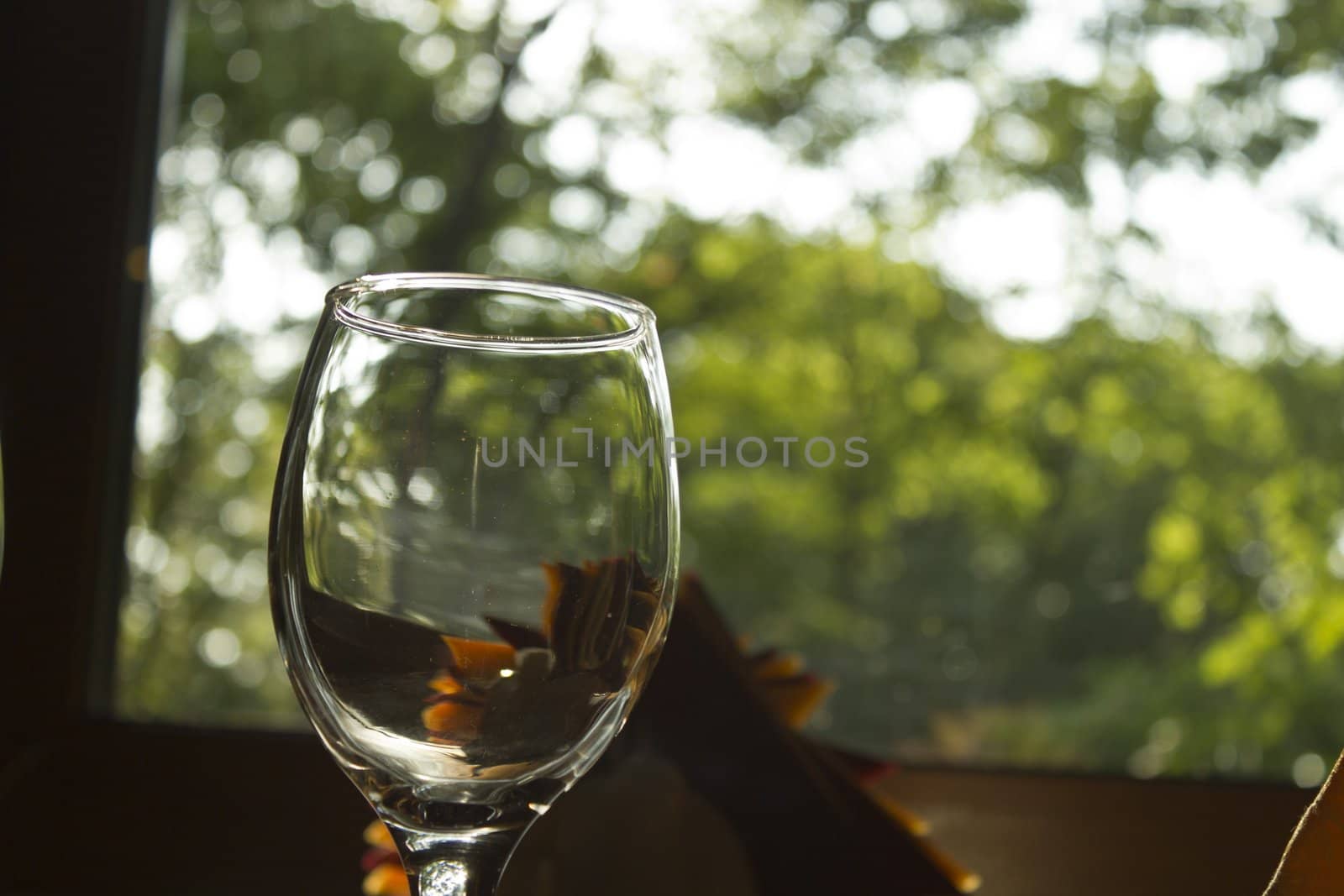 Glasses on a table in evening cafe waiting