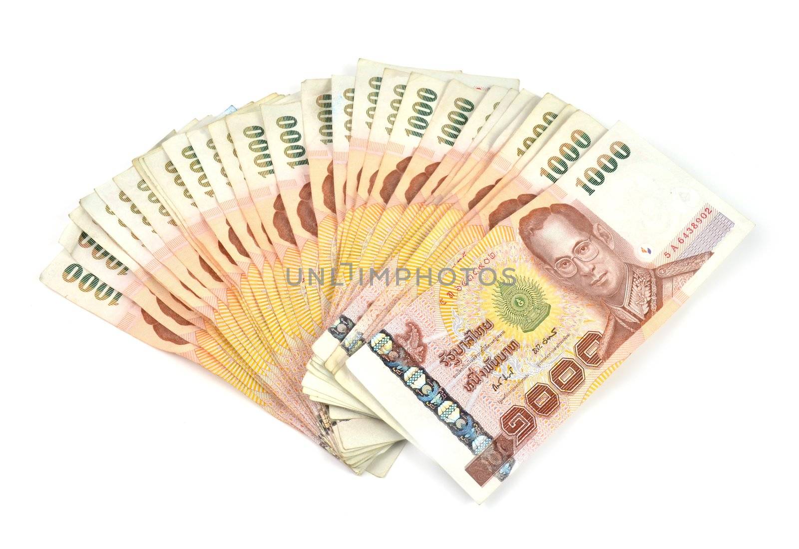 1000 baht banknotes isolated on white background